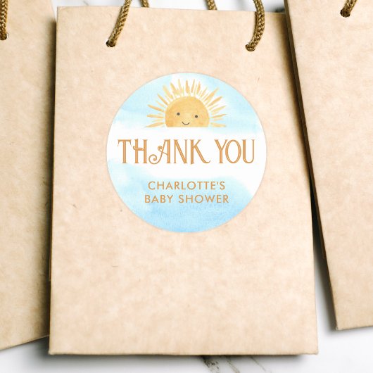 Sticker Rond Here Comes The Son Baby Shower Thank You