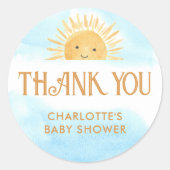 Sticker Rond Here Comes The Son Baby Shower Thank You (Devant)
