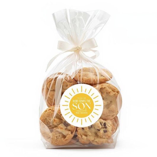 Sticker Rond Here Comes The Son Boy Baby Shower