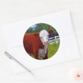 STICKER ROND HEREFORD HEIFER COW ART (Enveloppe)