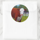 STICKER ROND HEREFORD HEIFER COW ART (Sac)