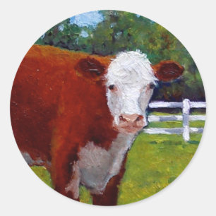 STICKER ROND HEREFORD HEIFER COW ART