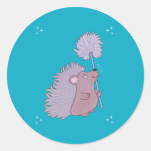 Sticker Rond Hérisson avec Pissenlit Douce Art Populaire de l
