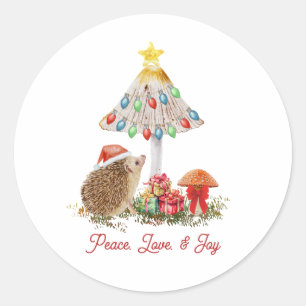 Sticker Rond Hérisson Champignons Bois de Noël