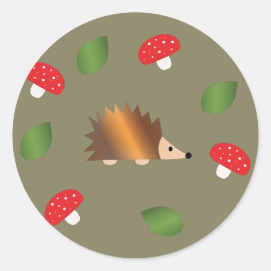 Sticker Rond Hérisson Champignons et Feuilles (Devant)