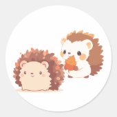 Sticker Rond Hérisson d'automne mignon - Kawaii animaux de forê (Devant)