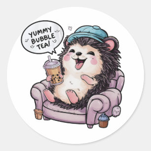Sticker Rond Hérisson de dessin adorable : Cosy, Kawaii Vibes