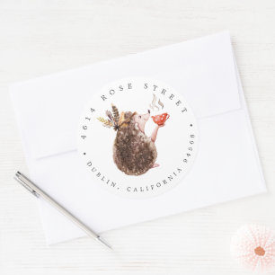 Sticker Rond Hérisson de Woodland Automne Baby-Return Adresse