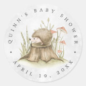 Sticker Rond Hérisson de Woodland | Faveur du Baby shower fores (Devant)