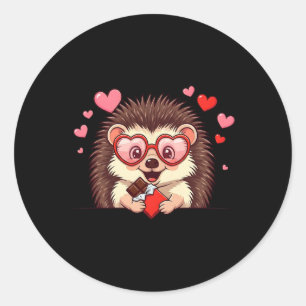 Sticker Rond Hérisson Drôle Cœur Chocolat Saint Valentin Femmes