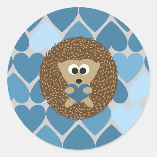 Sticker Rond Hérisson et Coeurs Bleus (Devant)
