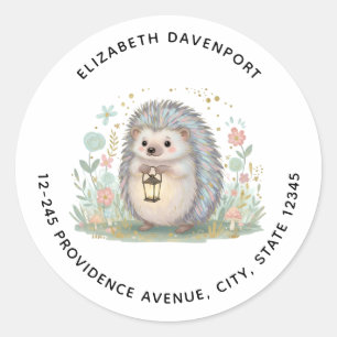 Sticker Rond Hérisson Mignon avec Adresse de Lanterne
