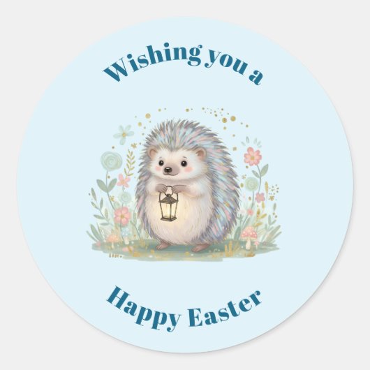 Sticker Rond Hérisson mignon avec Pâques lanterne (Devant)