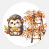 Sticker Rond Hérisson mignon d'automne avec illustration d'éche (Devant)