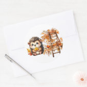 Sticker Rond Hérisson mignon d'automne avec illustration d'éche (Enveloppe)