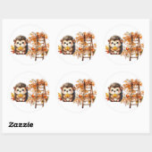 Sticker Rond Hérisson mignon d'automne avec illustration d'éche (Feuille)
