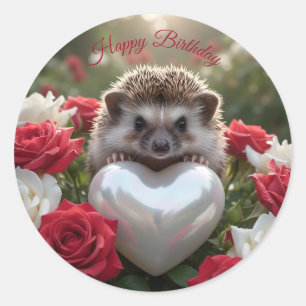 Sticker Rond Hérisson mignon de juin avec cœur de perle
