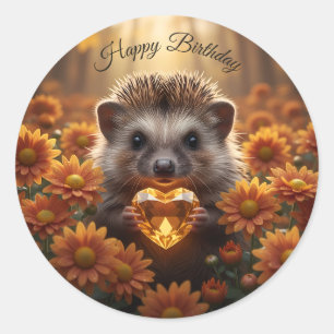Sticker Rond Hérisson mignon de novembre avec cœur de topaze