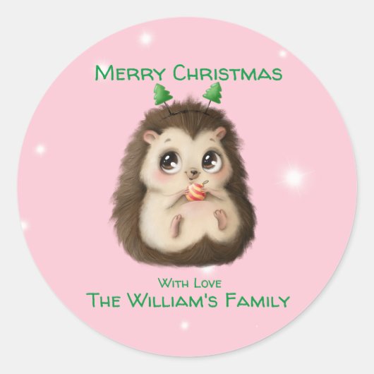 Sticker Rond Hérisson mignon Noël imprimé (Devant)