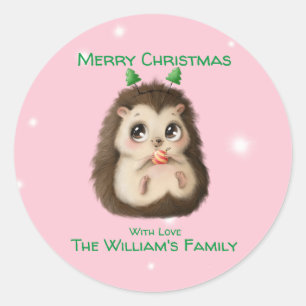 Sticker Rond Hérisson mignon Noël imprimé