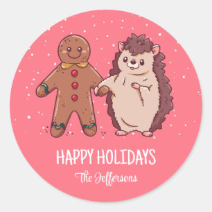 Sticker Rond Hérisson Noël animal neige vacances d'hiver