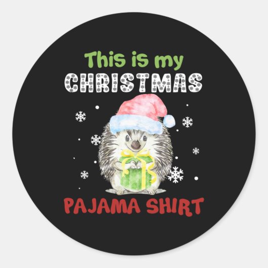 Sticker Rond Hérisson Voici Ma Chemise De Pyjama De Noël (Devant)