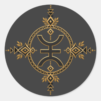 Sticker Rond Héritage Berbère Amazigh Symbole Géométrique Noir 