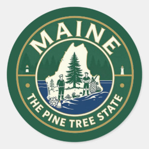 Sticker Rond Héritage côtier de l'État du pin du MAINE