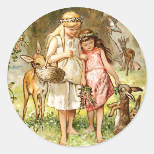 Sticker Rond Hermann Vogel - Blanche neige et rouge Rose