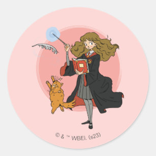 Sticker Rond Hermione et Crookshanks Wingardium Leviosa