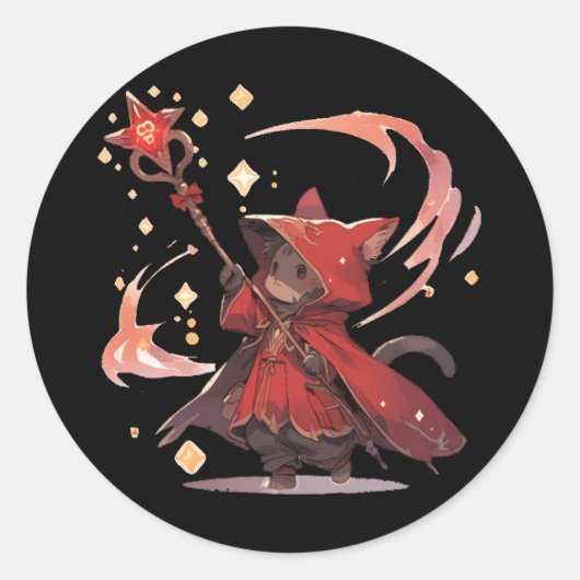 Sticker Rond Héros Chat Rouge Mage Mignon (Devant)
