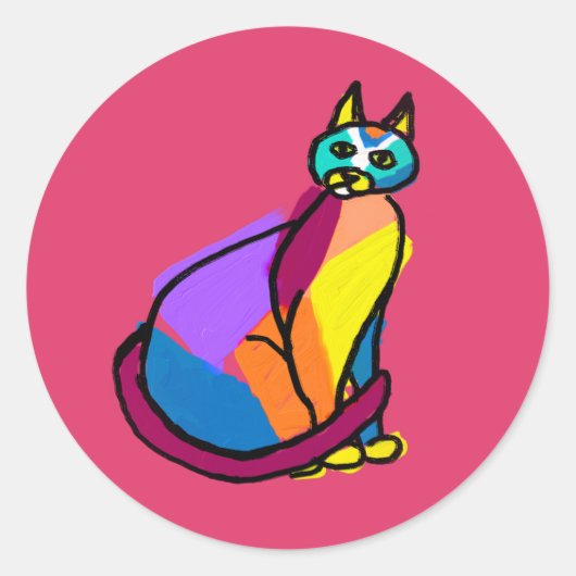 Sticker Rond Héros de chat coloré (Devant)