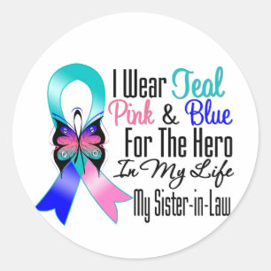 Sticker Rond Héros de ruban de cancer de la thyroïde ma