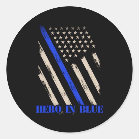 Sticker Rond Héros En Bleu Police Officier Badge Back Up Mère F (Devant)