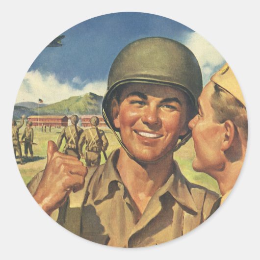 Sticker Rond Héros patriotiques vintages, Hommes d'avion milita (Devant)