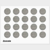 Sticker Rond Herringbone Tweed Rustic Black & White Knit Print (Feuille)