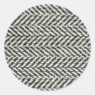 Sticker Rond Herringbone Tweed Rustic Black & White Knit Print