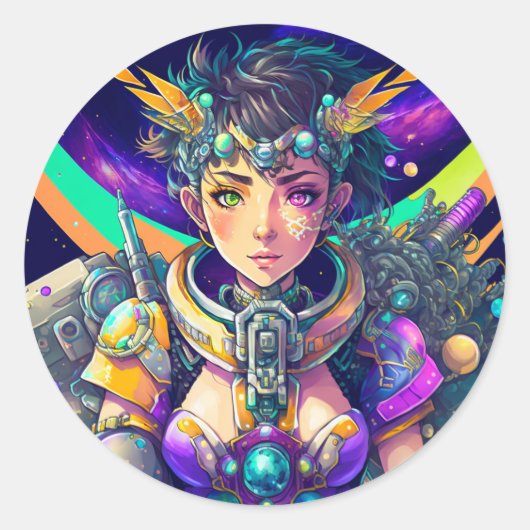 Sticker Rond Heterochromia Space Mech Queen (Devant)