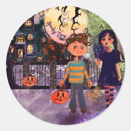 Sticker Rond Heure éffrayante Monster Enfants Halloween (Devant)