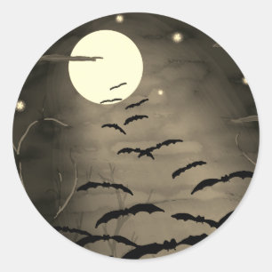 Sticker Rond Heure Envoûtante Pleine Lune Chauves-Souris Hallow