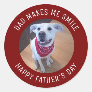 Sticker Rond Heureuse Fête des pères papa me fait sourire photo