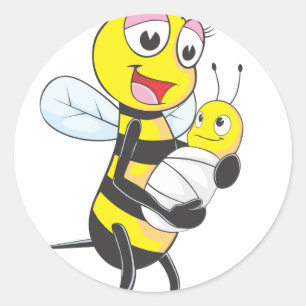 Sticker Rond Heureuse Mère et Bébé Bee