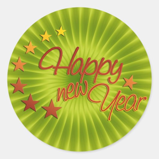 Sticker Rond HEUREUSE NOUVELLE ANNÉE avec étoile + votre arrièr (Devant)