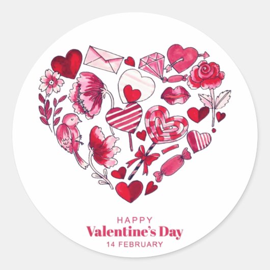 Sticker Rond "Heureuse Sainte-Valentin - Amour romantique" (Devant)