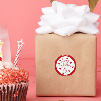 Sticker Rond Heureuse Sainte-Valentin aux coeurs rouges