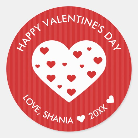 Sticker Rond Heureuse Sainte-Valentin Beau Coeurs blancs rouges (Devant)