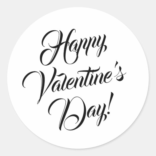 Sticker Rond Heureuse Sainte-Valentin blanc noir élégant (Devant)