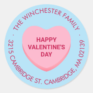 Sticker Rond Heureuse Sainte-Valentin bleu bonbon adresse