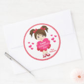 Sticker Rond Heureuse Sainte-Valentin Brunette (Enveloppe)