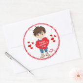 Sticker Rond Heureuse Sainte-Valentin Brunette Boy (Enveloppe)